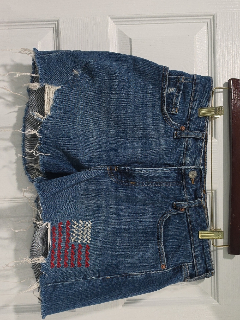 Old Navy Blue Straight Shorts with American Flag Embroidery